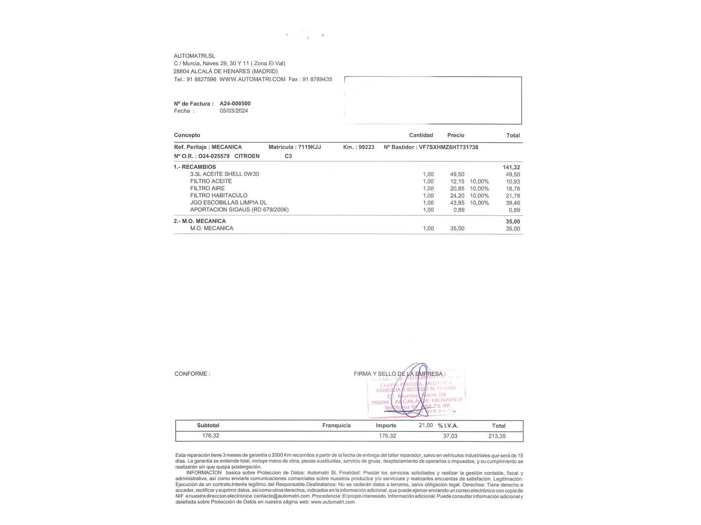 Foto del mantenimiento del Citroën C3 Citroën C3 PureTech 82 Feel (83 CV)