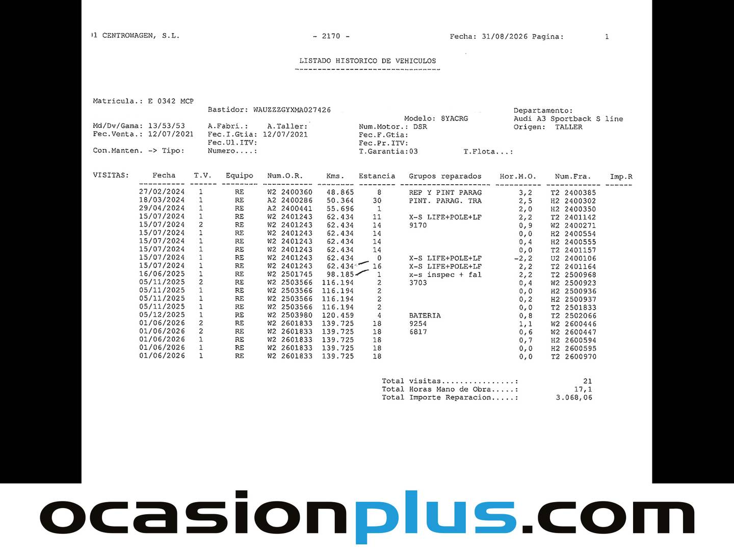 Foto del mantenimiento del Audi A3 Audi A3 Sportback S line 35 TDI (150 CV) S tronic