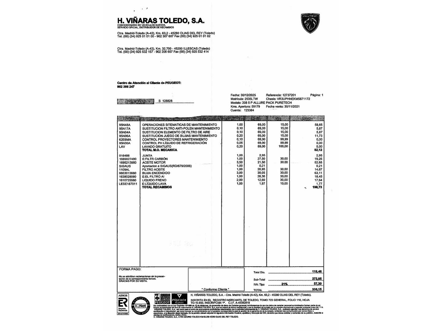 Foto del mantenimiento del Peugeot 208 Peugeot 208 PureTech 100 Allure Pack (100 CV)