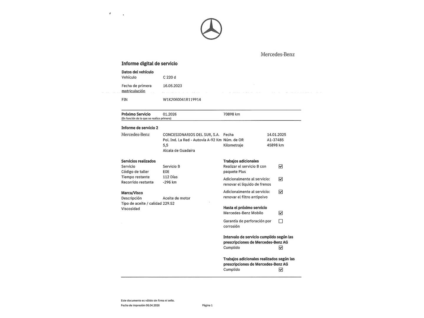 Foto del mantenimiento del Mercedes Clase C Mercedes Clase C Clase C 220 d (200 CV) Pack AMG