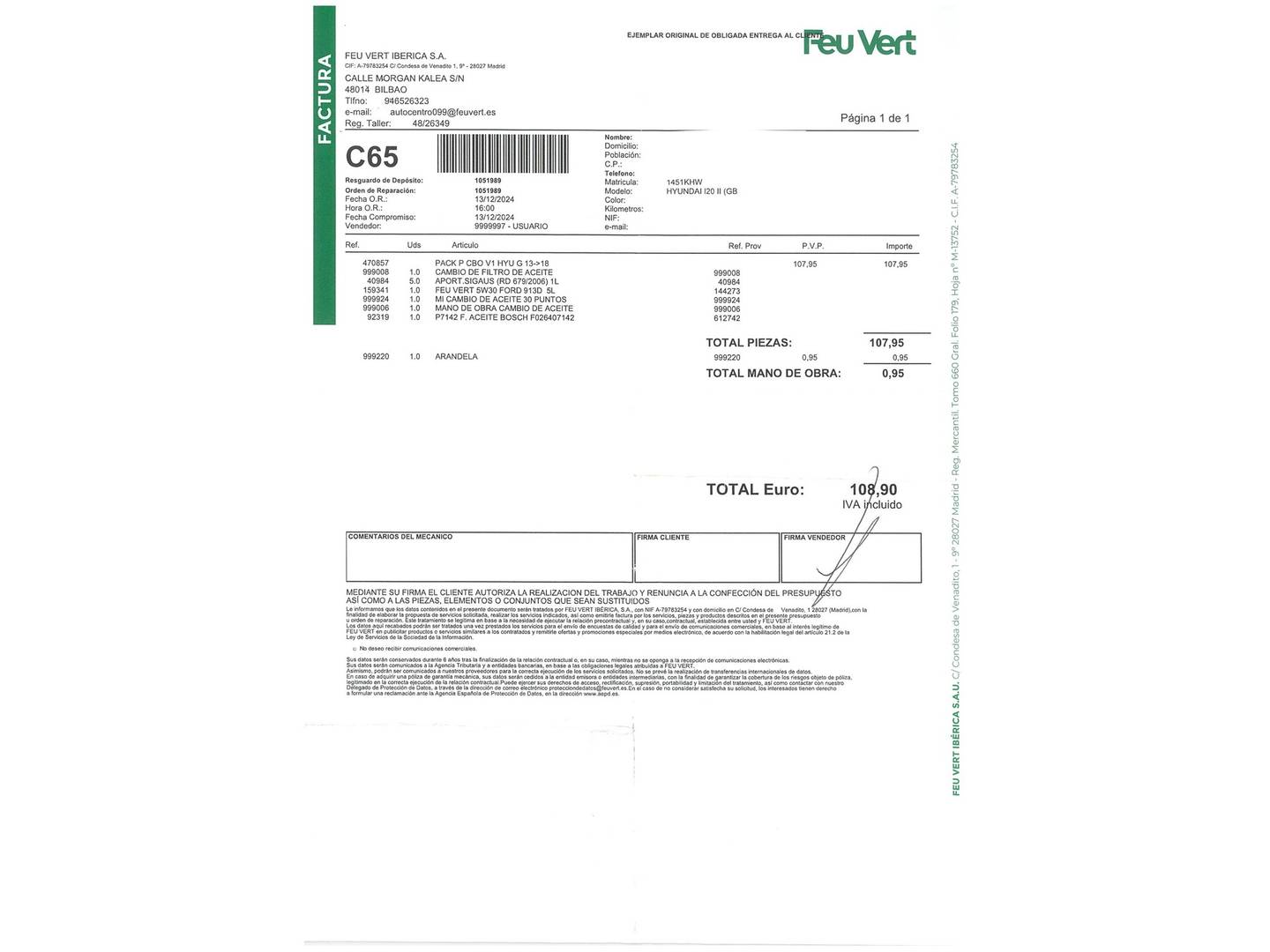 Foto del mantenimiento del Hyundai i20 Hyundai i20 1.2 MPI Essence (84 CV)