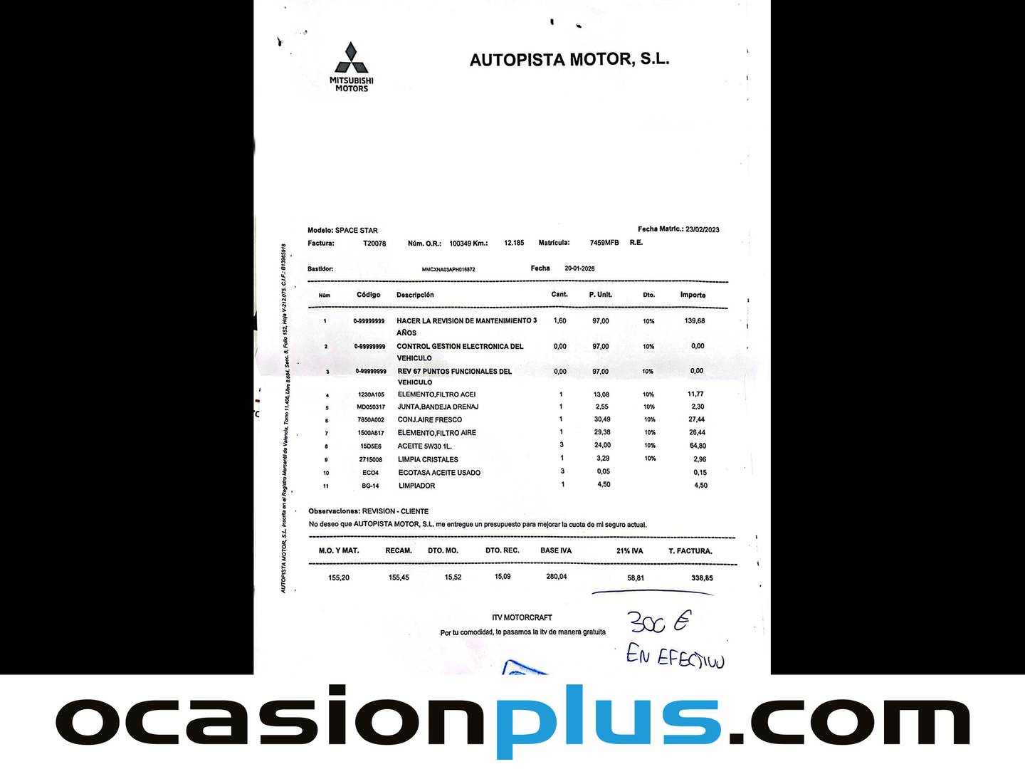 Foto del mantenimiento del Mitsubishi Space Star Mitsubishi Space Star 120 MPI Kaiteki  (71 CV)