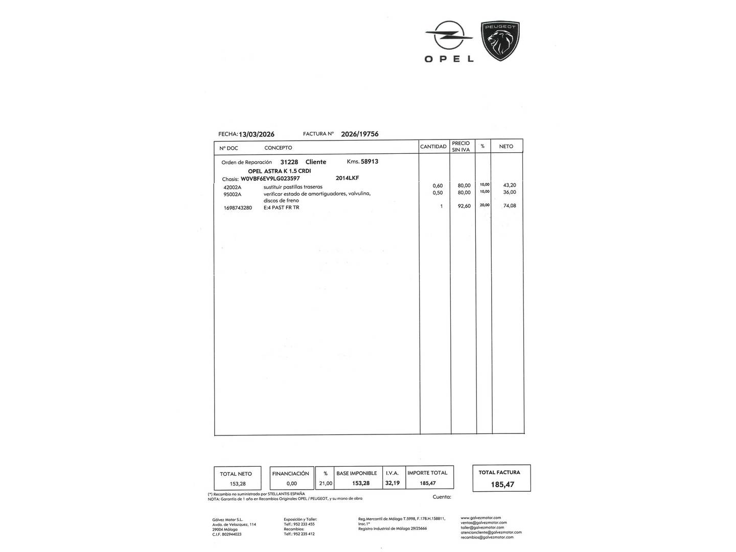 Foto del mantenimiento del Opel Astra Opel Astra 1.5 D DVH GS Line (122 CV)