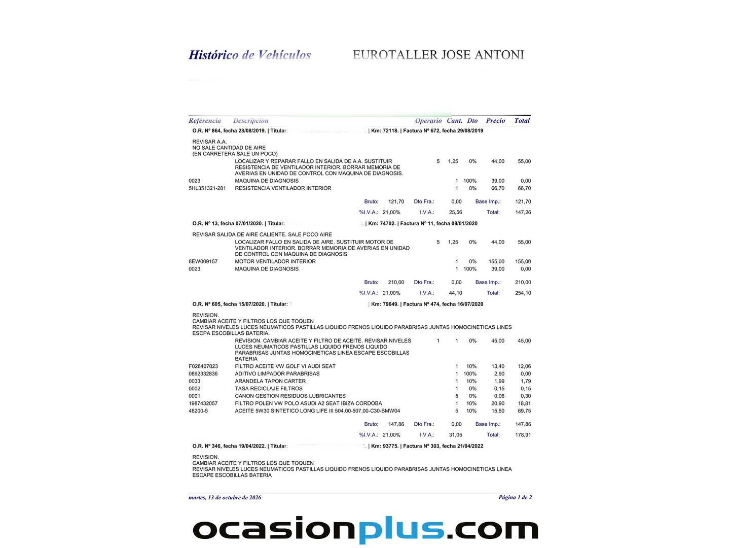 Foto del mantenimiento del Seat Ibiza Seat Ibiza ST 1.6 TDI Sport DPF (105 CV)