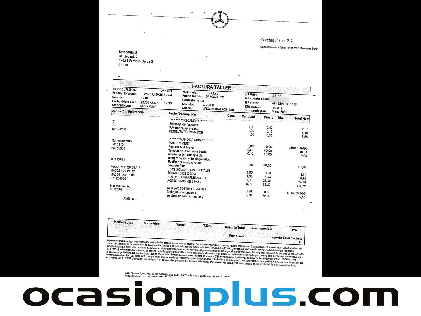 Foto del mantenimiento del Mercedes Clase C Mercedes-Benz Clase C 220 d (200 CV) Pack AMG
