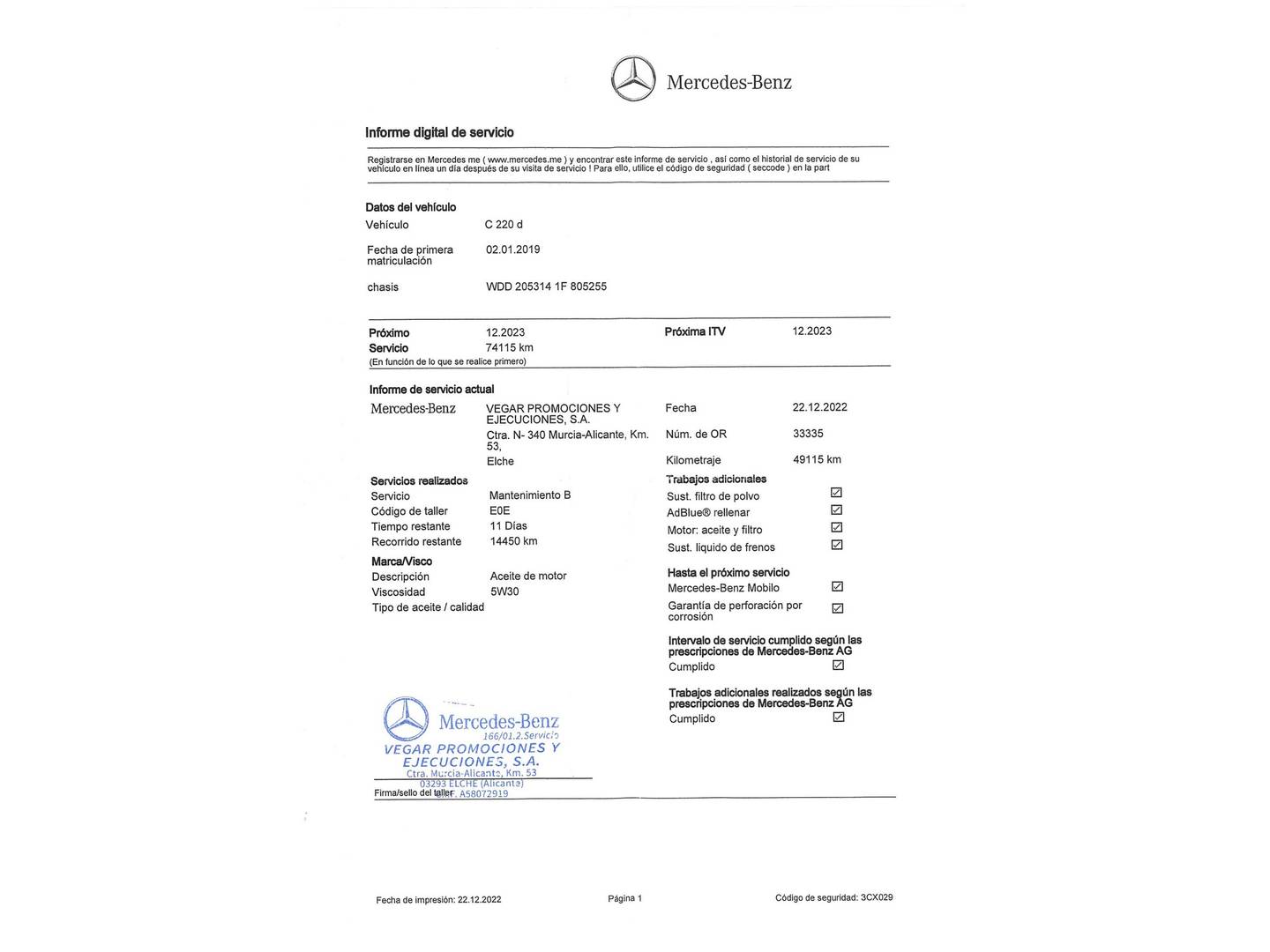 Foto del mantenimiento del Mercedes Clase C Mercedes-Benz Clase C Coupe 220 d (194 CV) Pack AMG