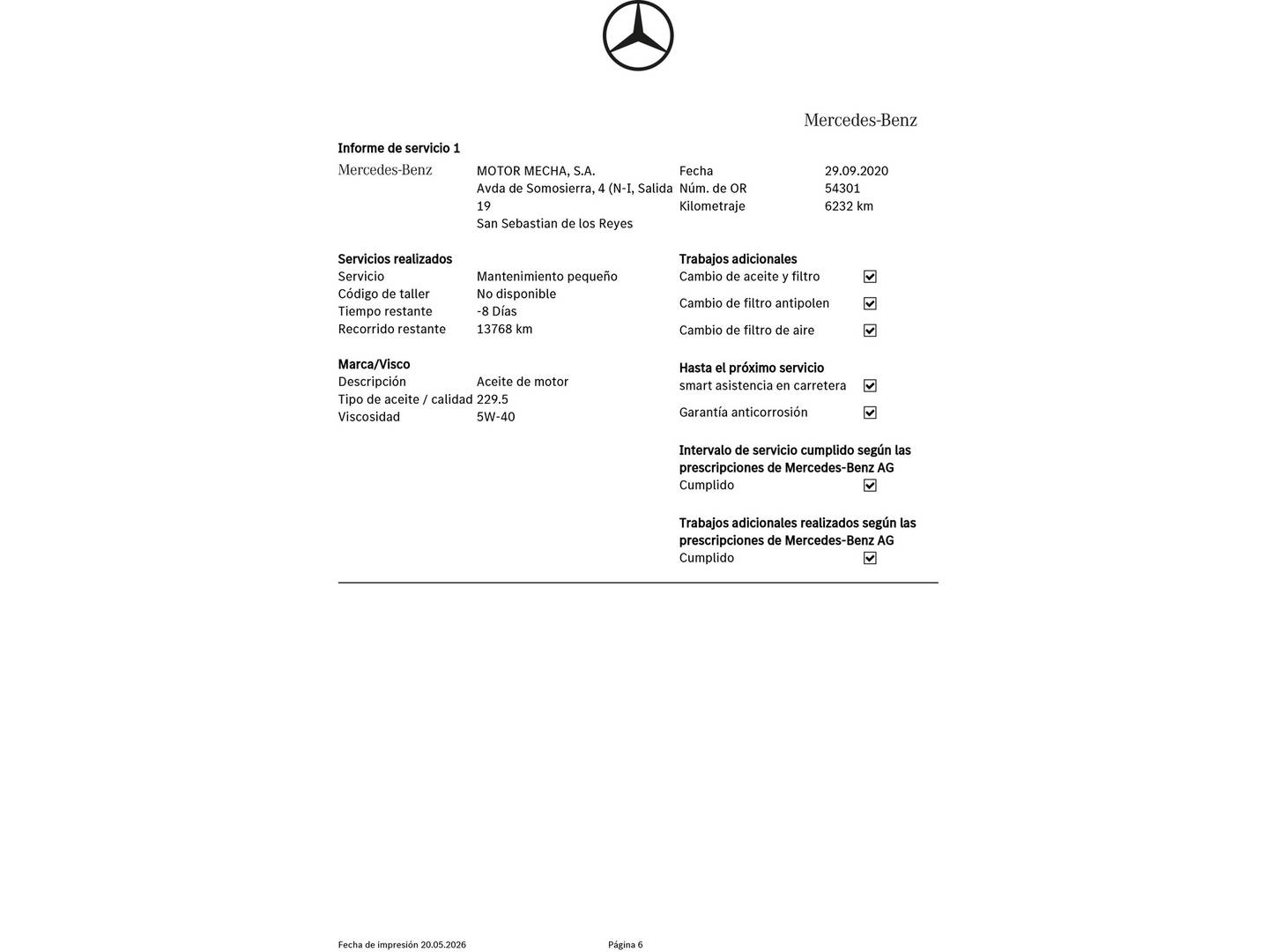 Foto del mantenimiento del Smart forfour Smart ForFour S/S (90 CV)