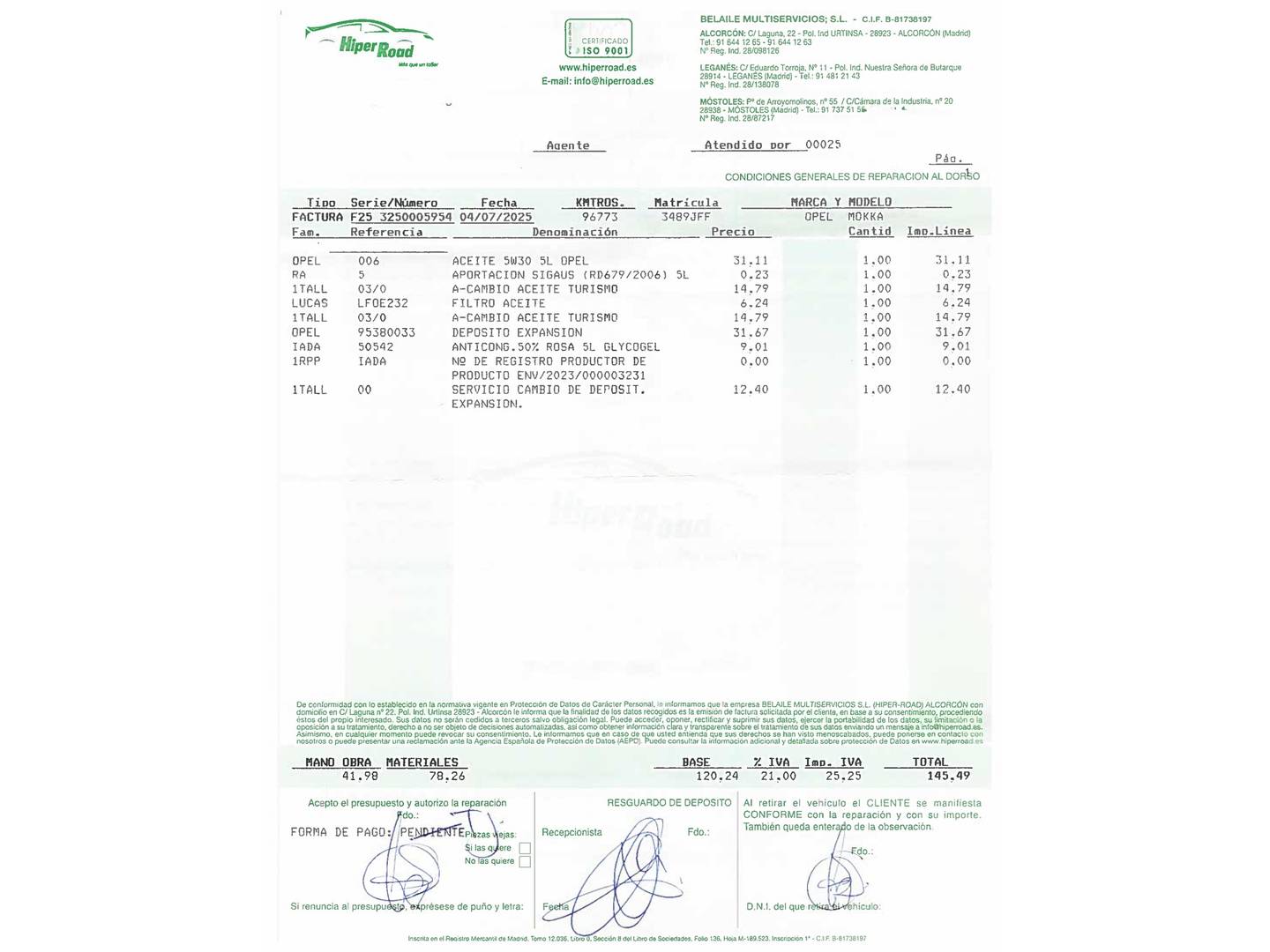 Foto del mantenimiento del Opel Mokka Opel Mokka 1.4 Turbo S&S Excellence 4x2 (140 CV)