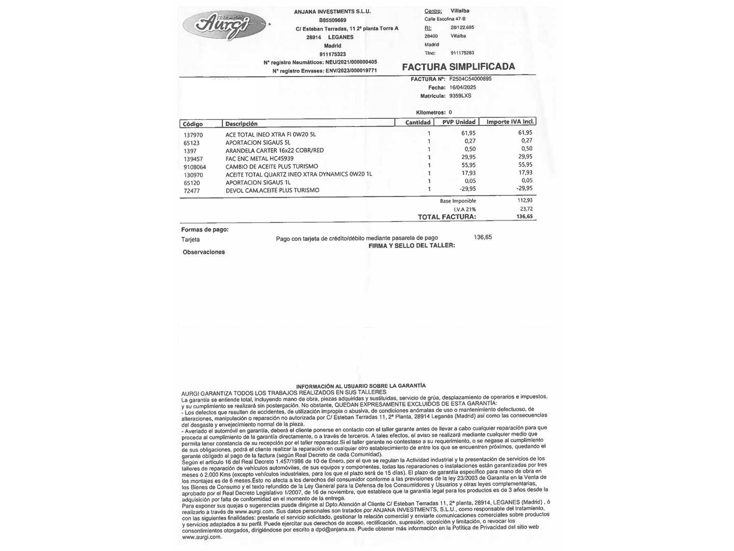 Foto del mantenimiento del Volkswagen Golf Volkswagen Golf Variant Variant Life 2.0 TDI (115 CV)