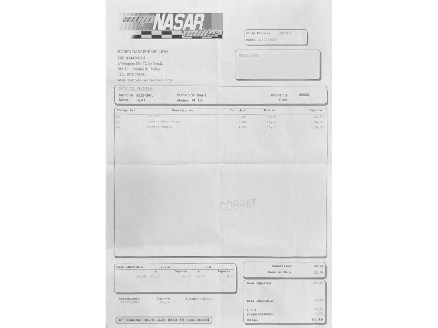 Foto del mantenimiento del Seat Altea Seat Altea 1.4 TSI Style (125 CV)