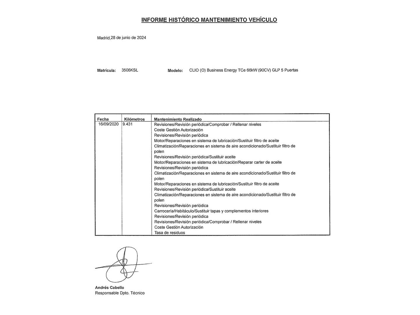 Foto del mantenimiento del Renault Clio Renault Clio Business TCe (90 CV) GLP