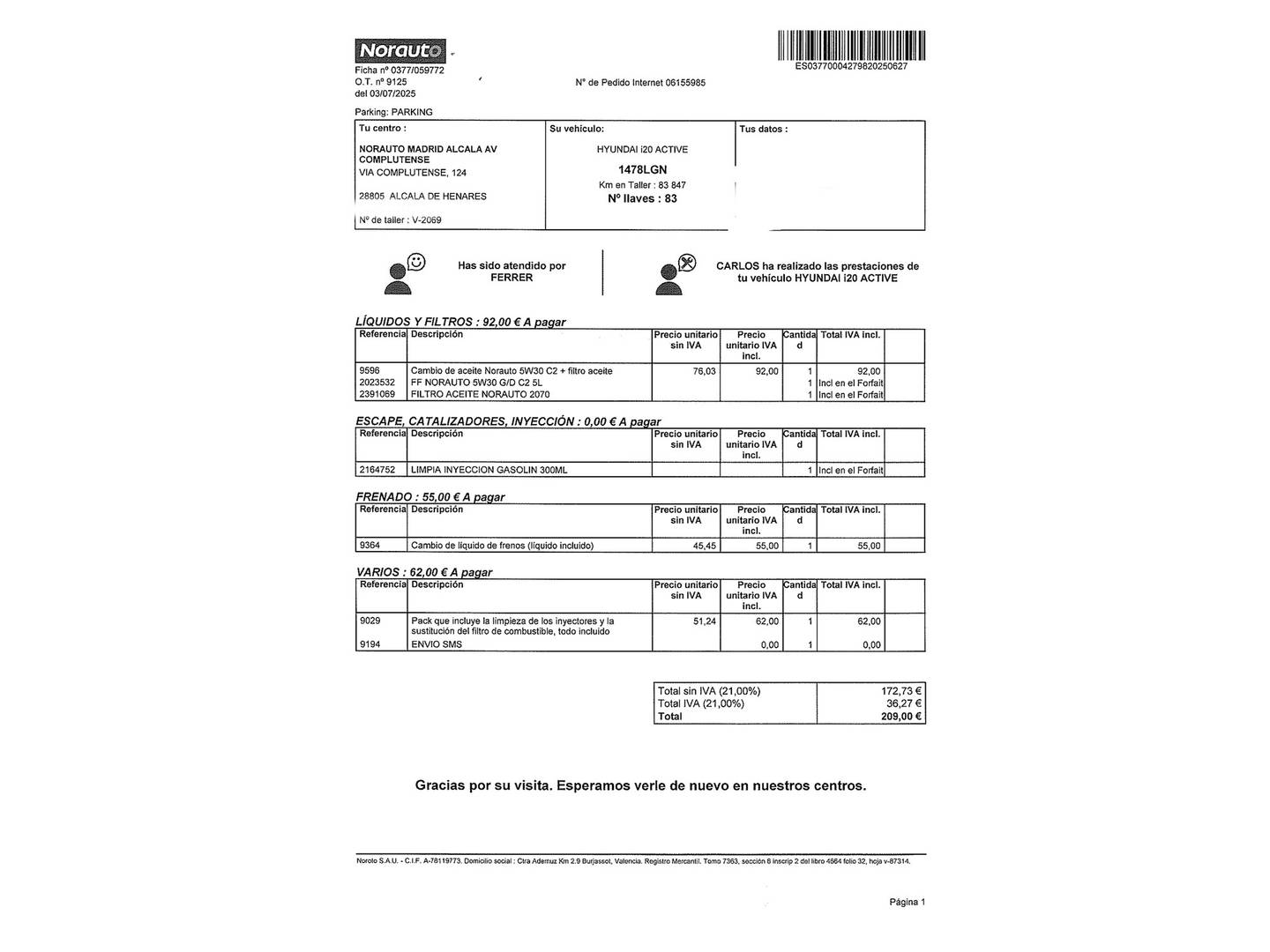 Foto del mantenimiento del Hyundai i20 Hyundai i20 1.0 TGDI Tecno LE (100 CV)