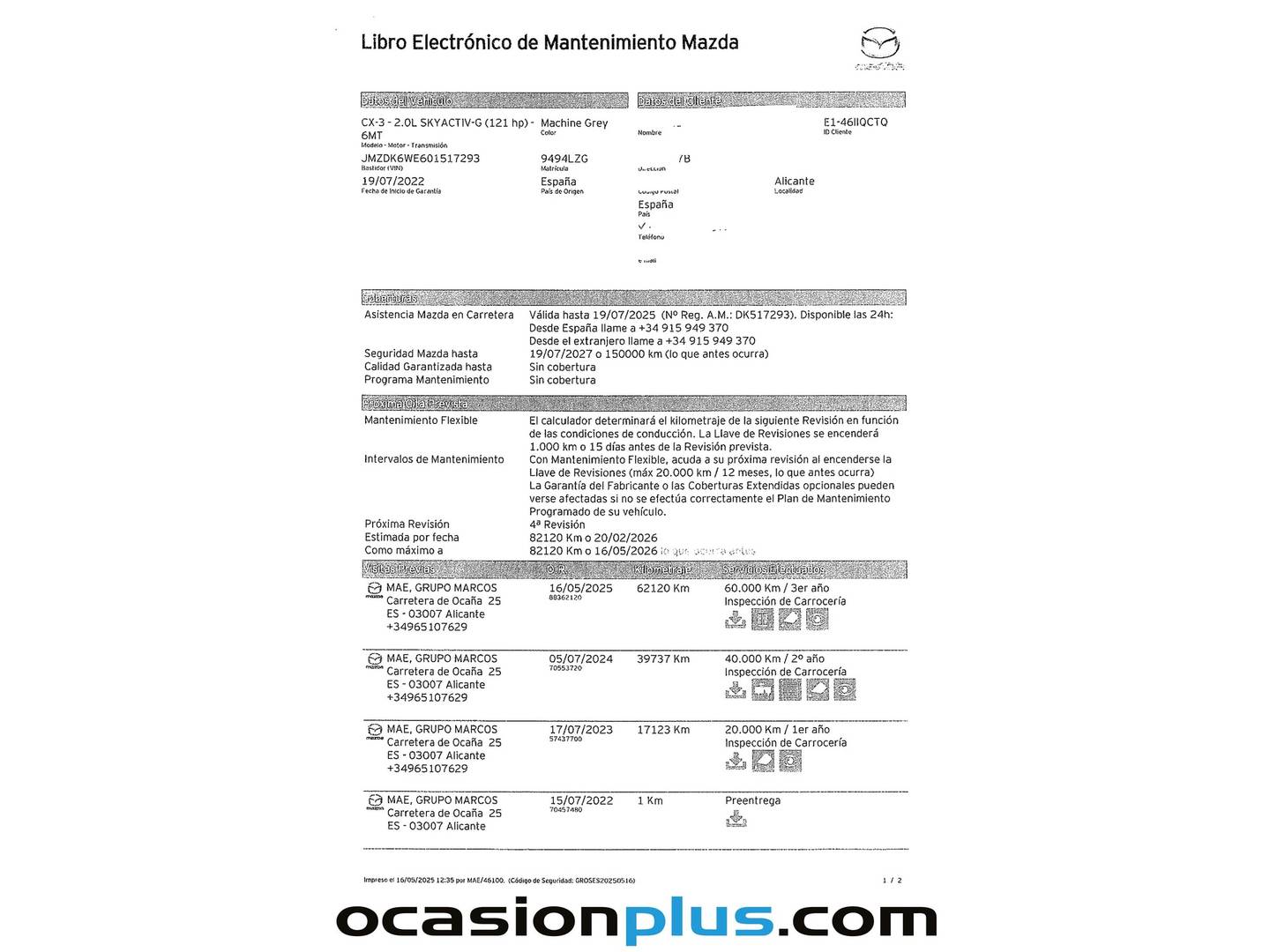 Foto del mantenimiento del Mazda CX-3 Mazda CX-3 2.0 G Zenith 2WD (121 CV)