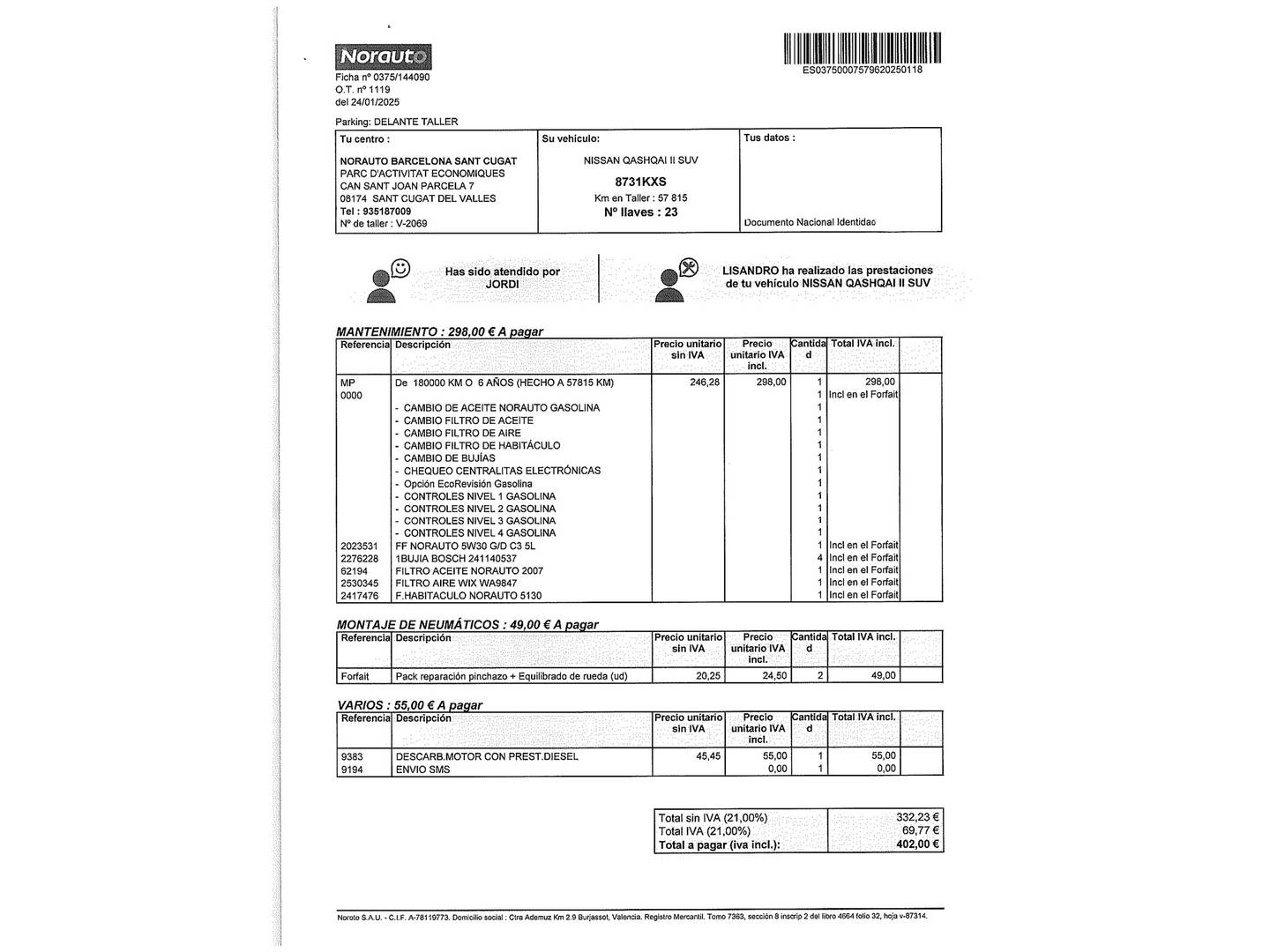 Foto del mantenimiento del Nissan QASHQAI Nissan Qashqai DIG-T 160 N-Connecta 4x2 DCT (160 CV)