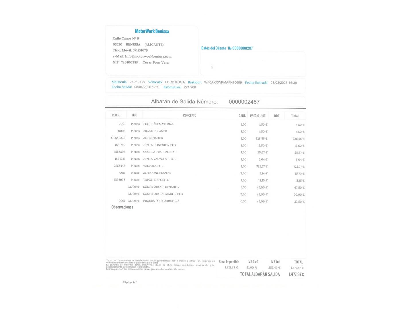 Foto del mantenimiento del Ford Kuga Ford Kuga 2.0 TDCI S&S Titanium 4x2 (150 CV)
