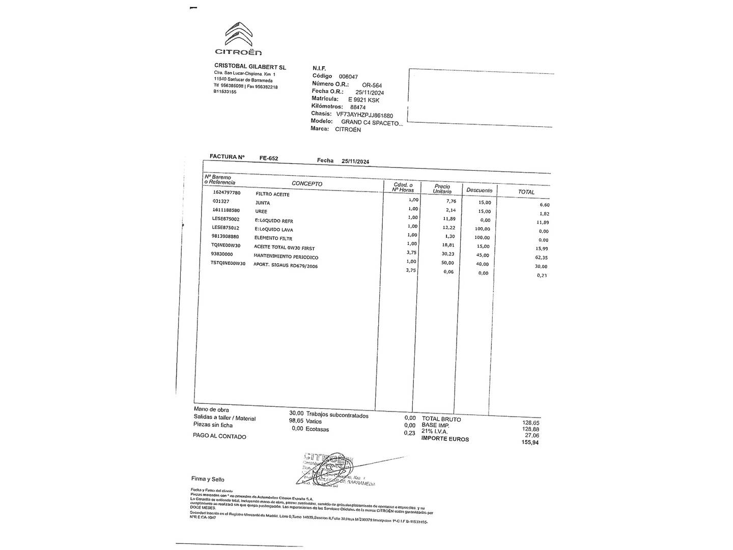 Foto del mantenimiento del Citroën Grand C4 Spacetourer Citroën Grand C4 Spacetourer BlueHDi 130 S&S Feel (130 CV) 7 Plazas
