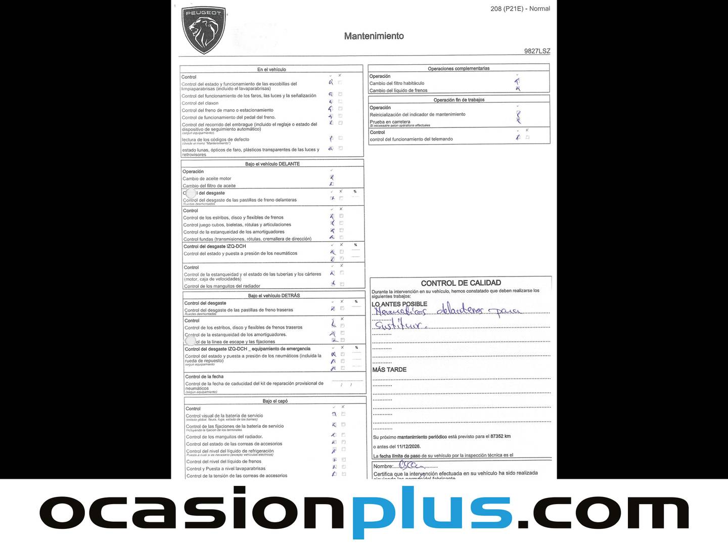 Foto del mantenimiento del Peugeot 208 Peugeot 208 PureTech 100 Active Pack (100 CV)