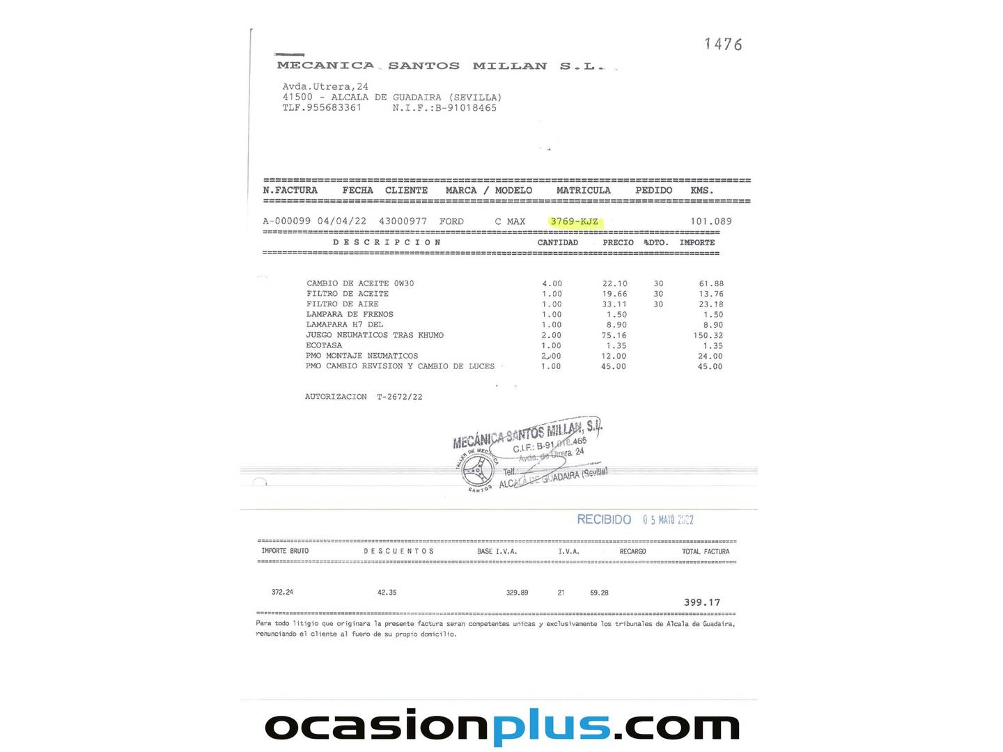 Foto del mantenimiento del Ford C-Max Ford C-Max 1.5 TDCI Titanium (120 CV)