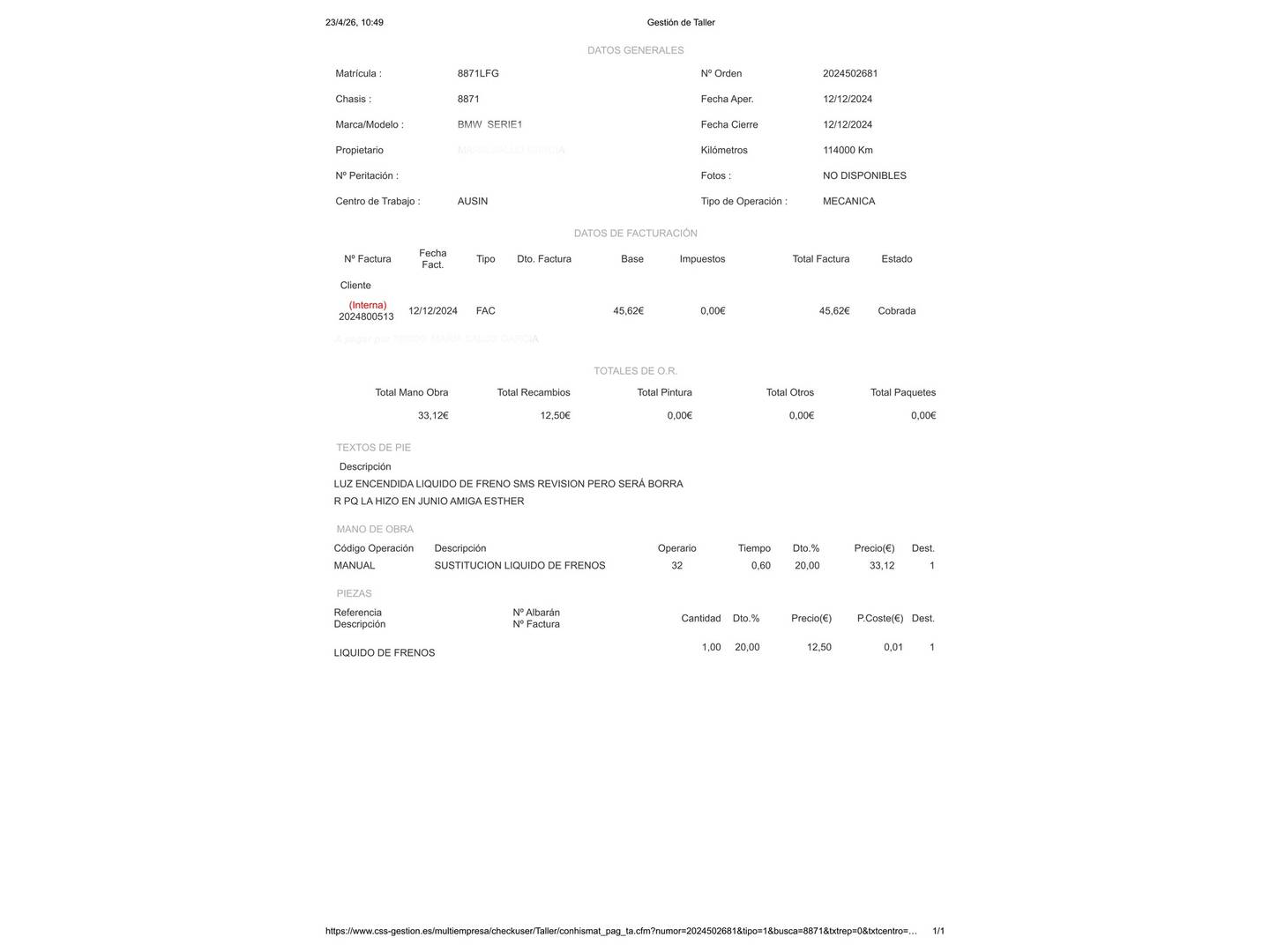 Foto del mantenimiento del BMW Serie 1 BMW Serie 1 118d (150 CV)