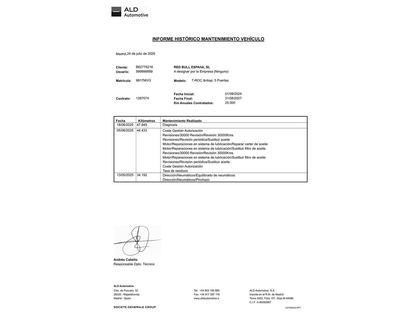 Foto del certificado del Volkswagen T-Roc Volkswagen T-Roc Life 1.0 TSI (115 CV)