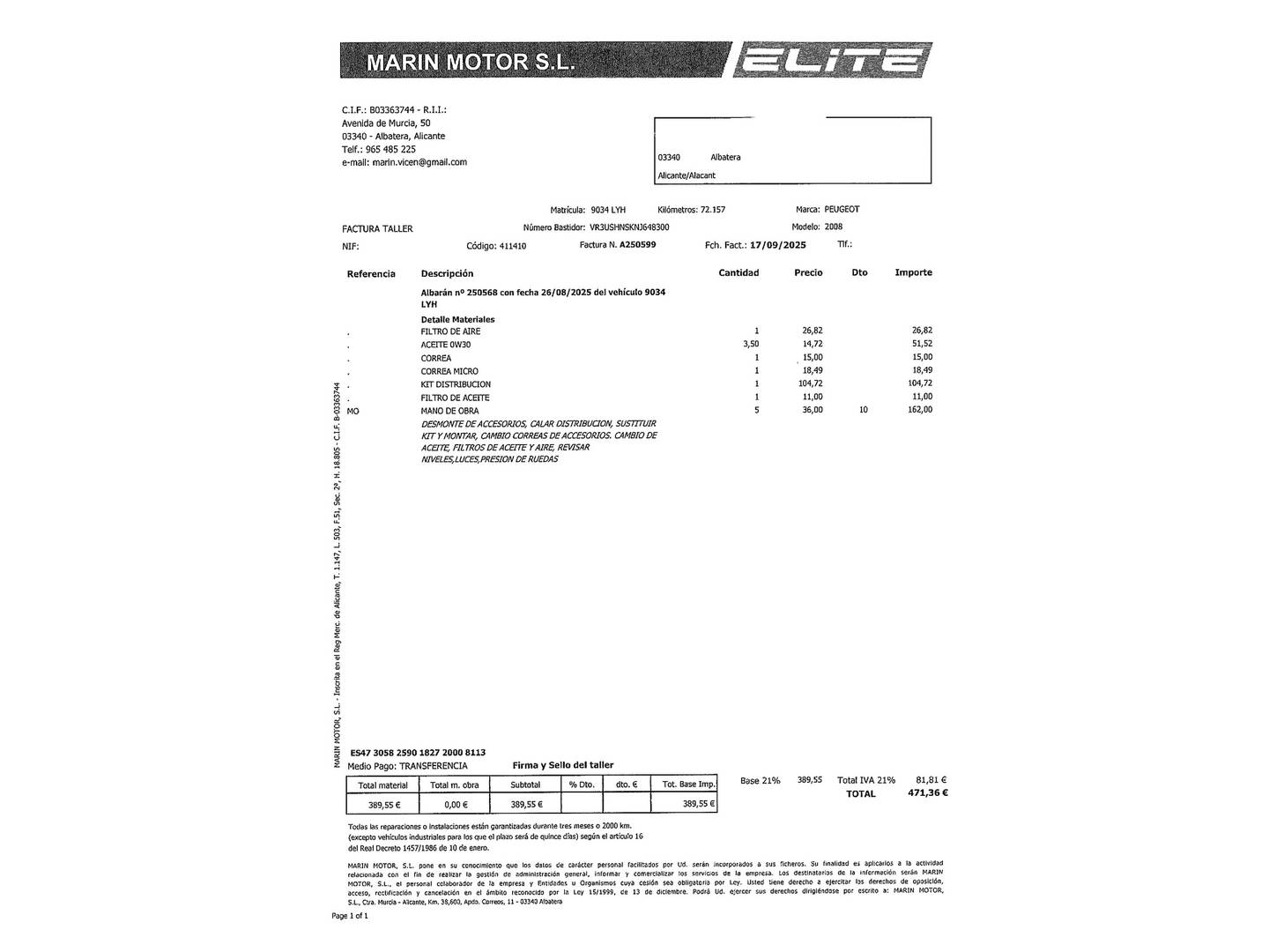 Foto del mantenimiento del Peugeot 2008 Peugeot 2008 PureTech 130 S&S Allure Pack (130 CV)