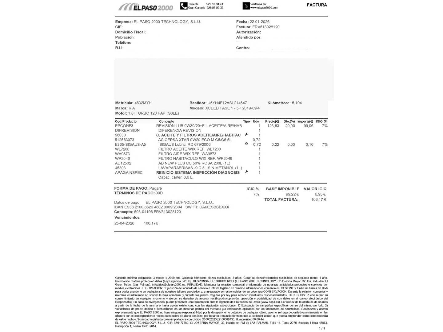 Foto del mantenimiento del KIA XCeed KIA XCeed 1.0 T-GDi Drive (100 CV)