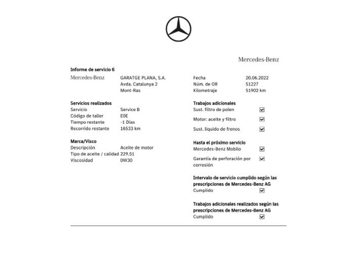 Foto del mantenimiento del Mercedes GLA Mercedes GLA GLA 220 d Style (177 CV)