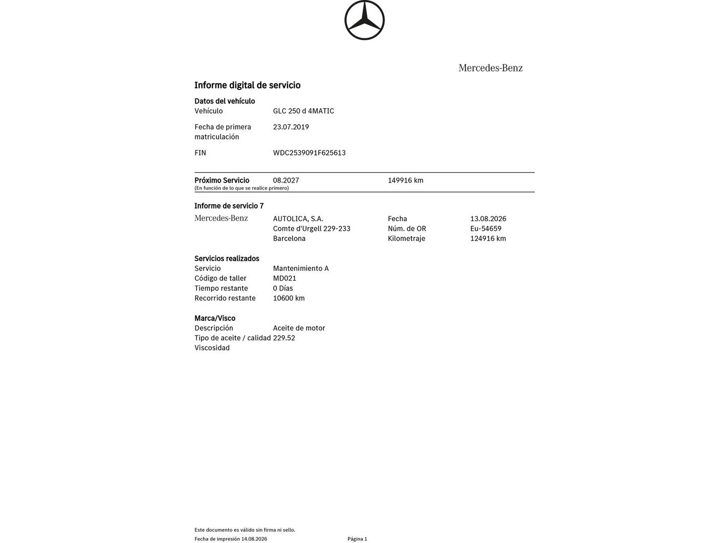 Foto del mantenimiento del Mercedes Clase GLC Mercedes GLC GLC 250 d 4Matic (204 CV)