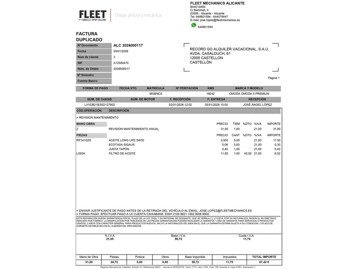 Foto del mantenimiento del OMODA 5 OMODA 5 1.6 TGDI Premium (145 CV)