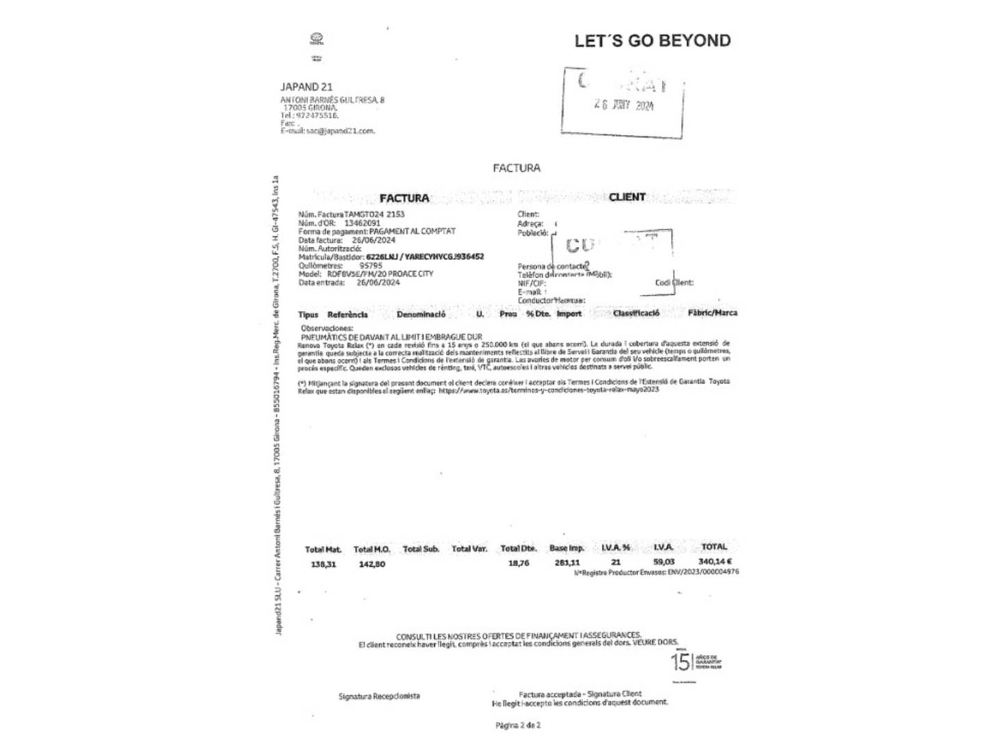 Foto del mantenimiento del Toyota Proace City Toyota Proace City 1.5 D VX L1 (102 CV)