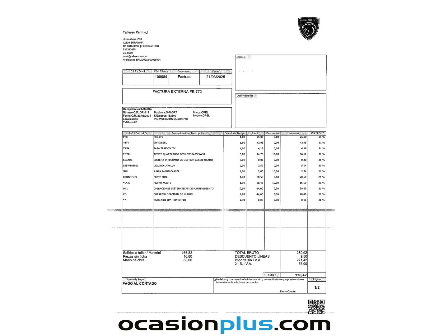 Foto del mantenimiento del Opel Zafira Opel Zafira 1.7 CDTi Energy (110 CV)