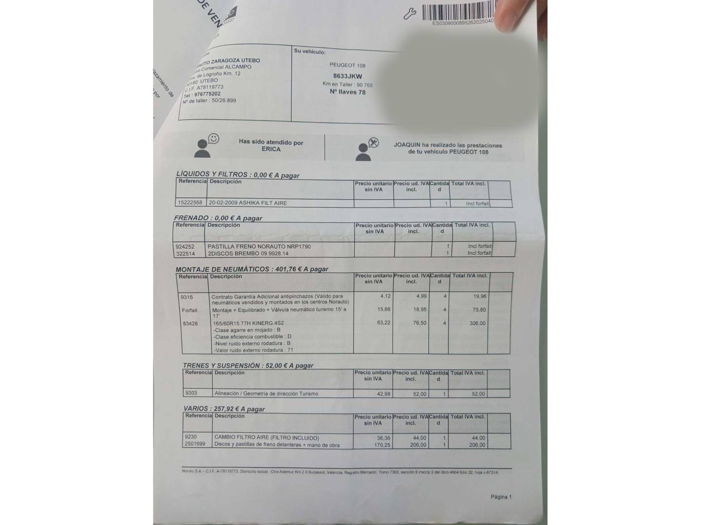 Foto del mantenimiento del Peugeot 108 Peugeot 108 1.0 VTi Top! Allure ETG5 (69 CV)