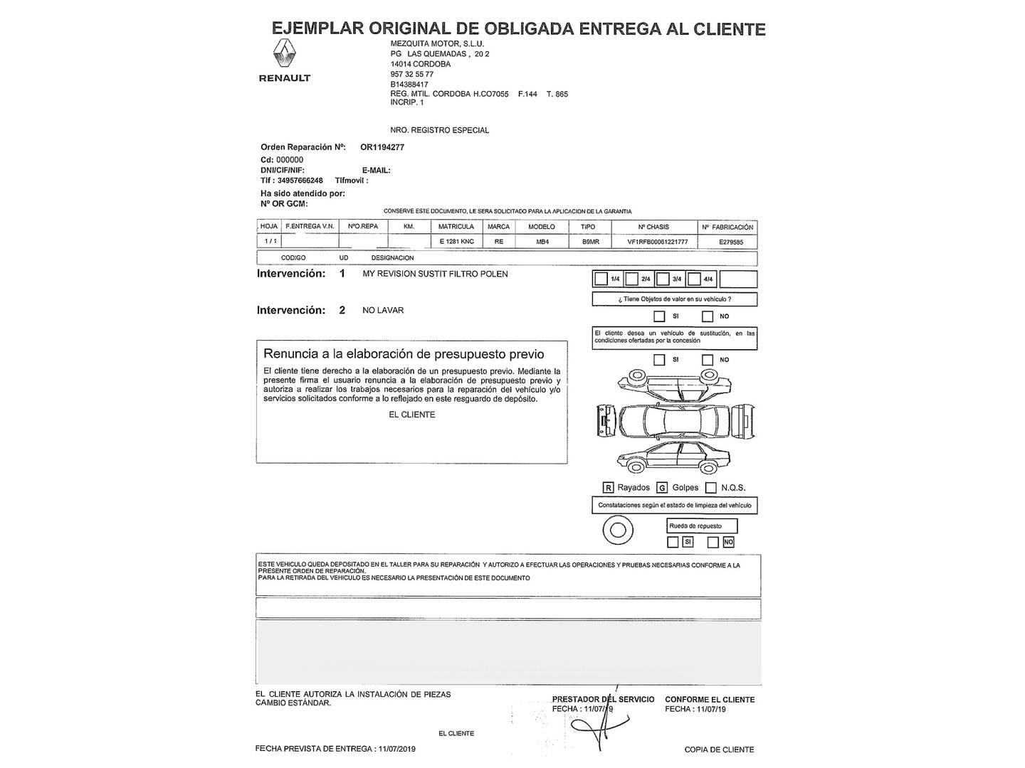 Foto del mantenimiento del Renault Mégane Renault Megane GT Line Energy TCe (130 CV)