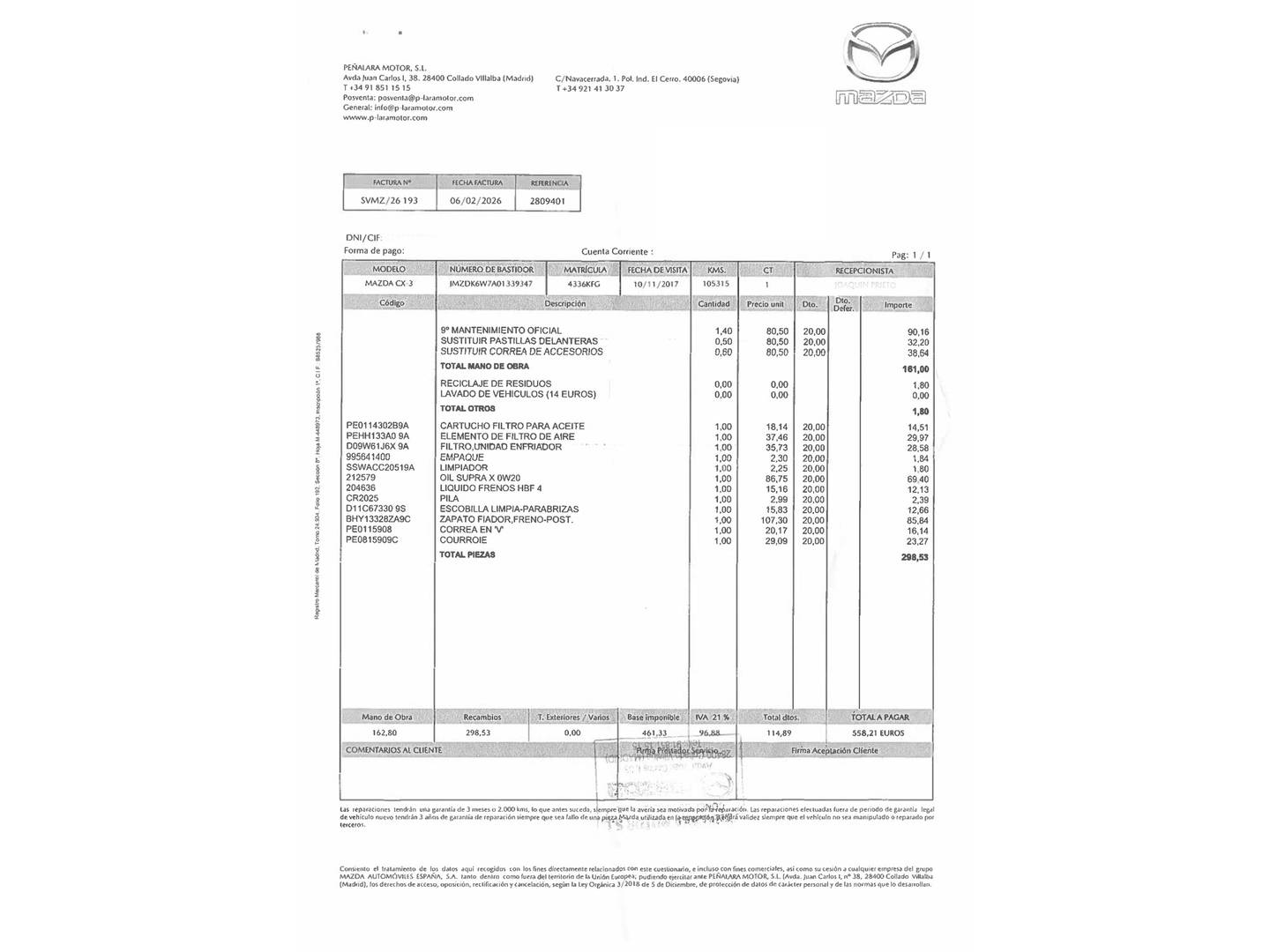 Foto del mantenimiento del Mazda CX-3 Mazda CX-3 2.0 SKYACTIV GE Luxury 2WD AT (120 CV)