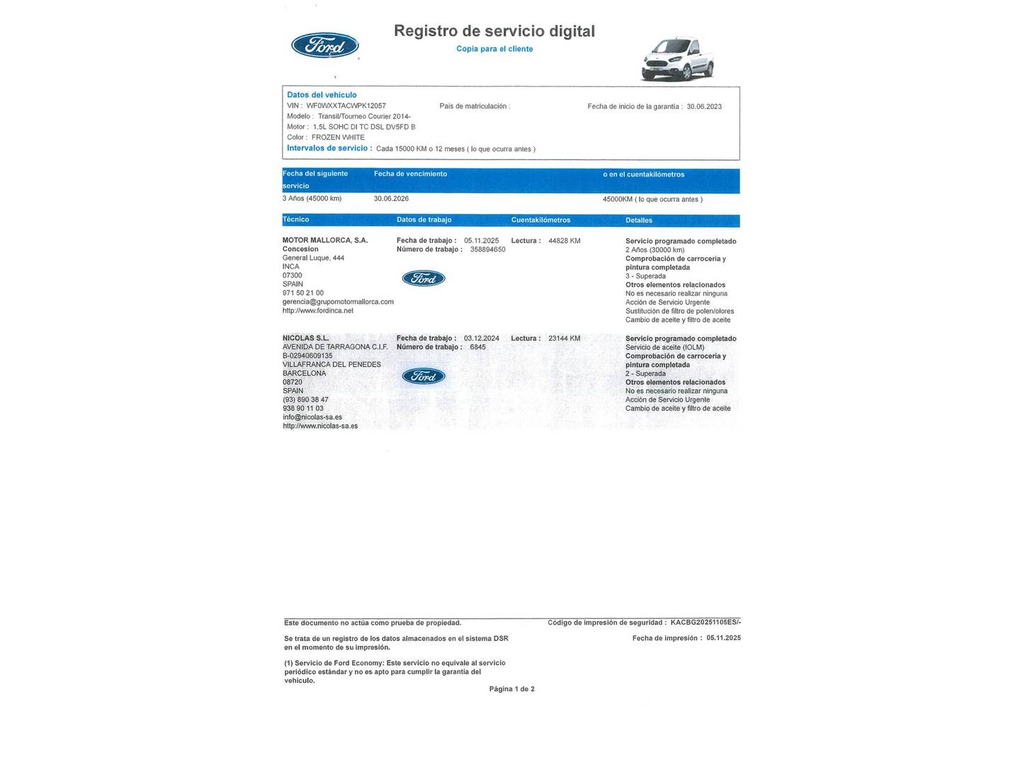 Foto del mantenimiento del Ford Transit Courier Ford Transit Courier Furgon 1.5 TDCI Trend (100 CV)