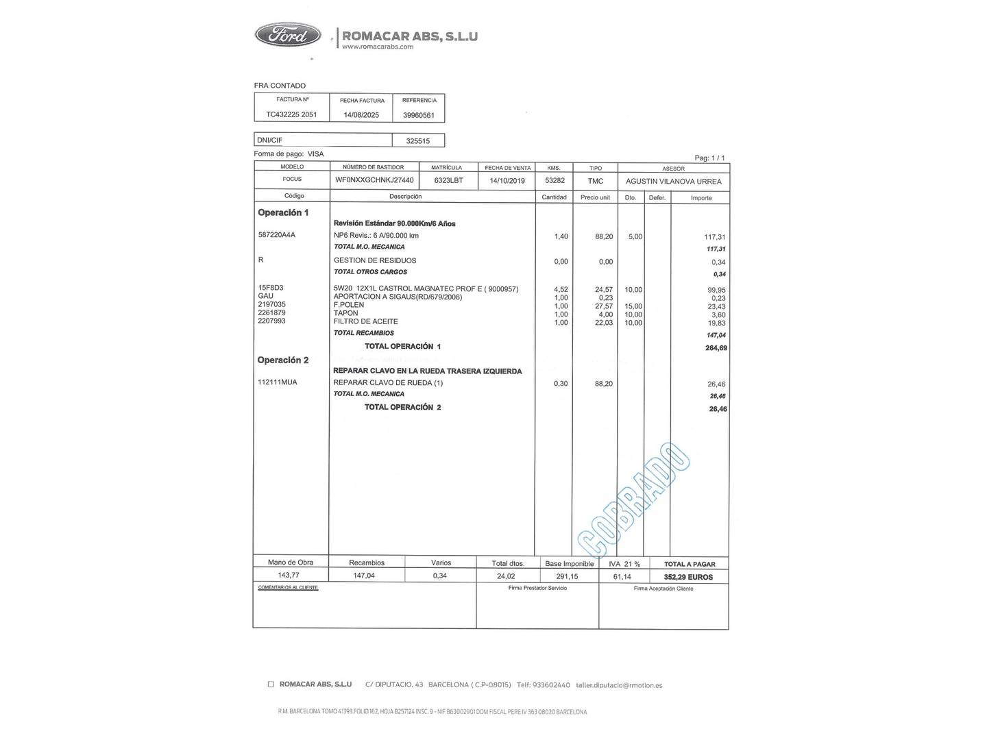 Foto del mantenimiento del Ford Focus Ford Focus 1.0 Ecoboost ST-Line (125 CV)