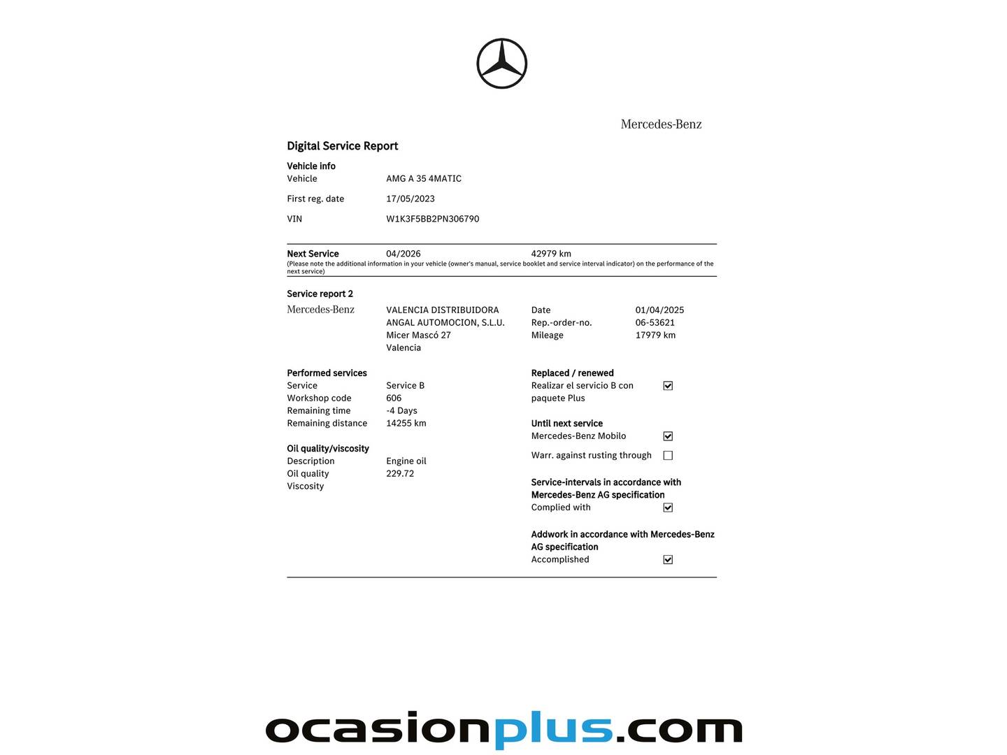 Foto del mantenimiento del Mercedes Clase A Mercedes Clase A Mercedes-AMG 35 4Matic (306 CV)