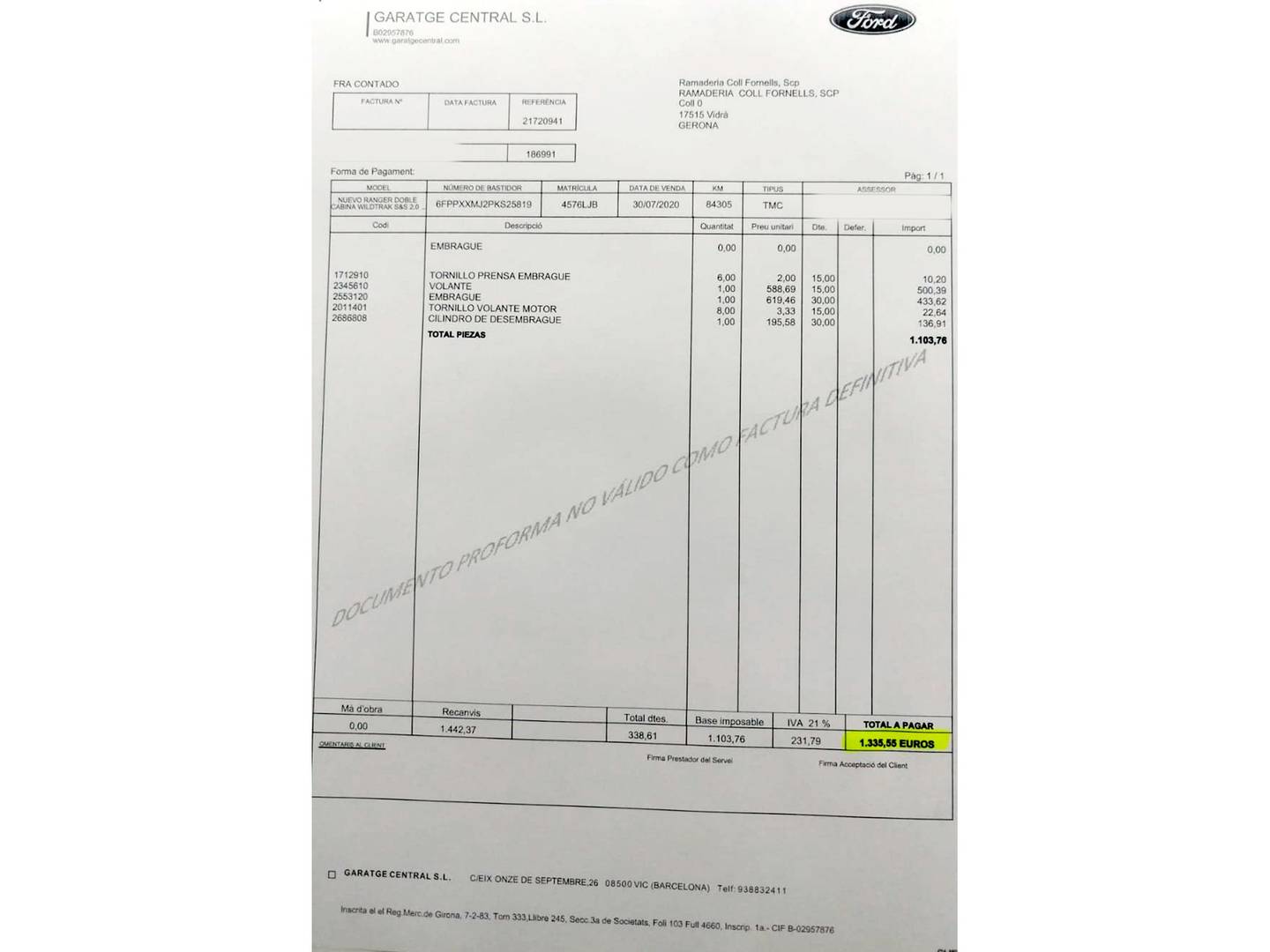 Foto del mantenimiento del Ford Ranger Ford Ranger 2.0 TDCI S&S Doble Cabina Wildtrak 4x4 (213 CV)