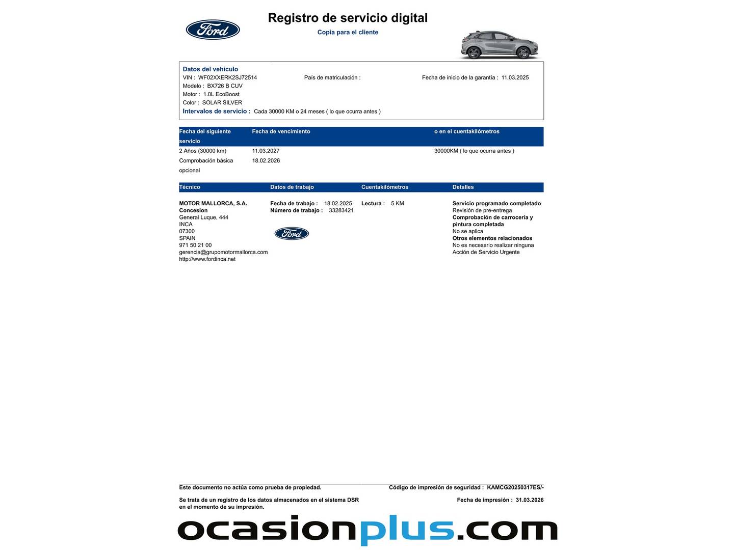 Foto del mantenimiento del Ford Puma Ford Puma 1.0 EcoBoost MHEV ST-Line (125 CV)