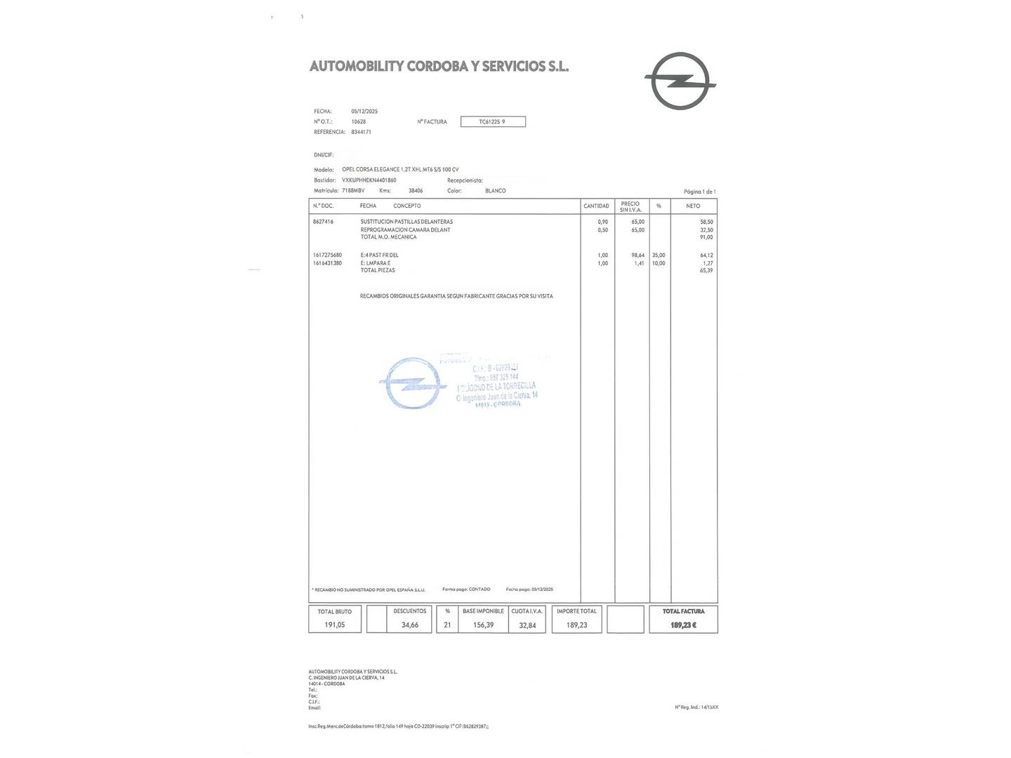 Foto del mantenimiento del Opel Corsa Opel Corsa 1.2 Turbo XHL Elegance (100 CV)