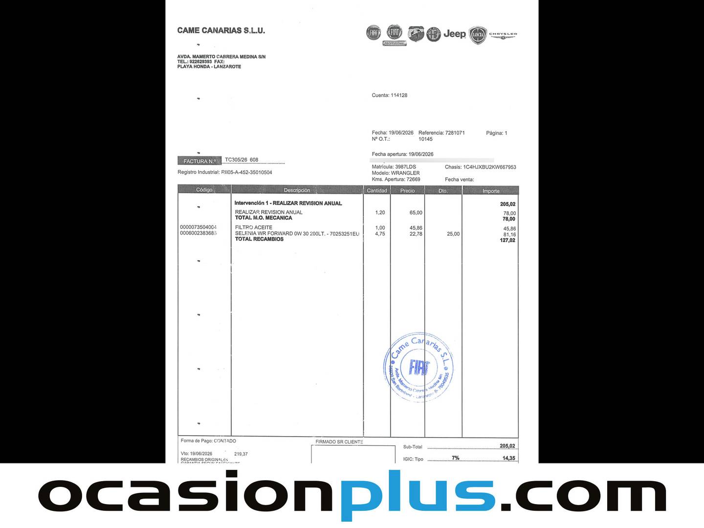 Foto del mantenimiento del Jeep Wrangler Jeep Wrangler 2.2 CRD Sahara 8ATX (200 CV)