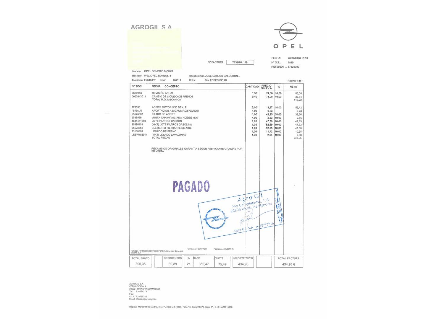 Foto del mantenimiento del Opel Mokka Opel Mokka 1.6 CDTI S&S Excellence 4X4 (136 CV)