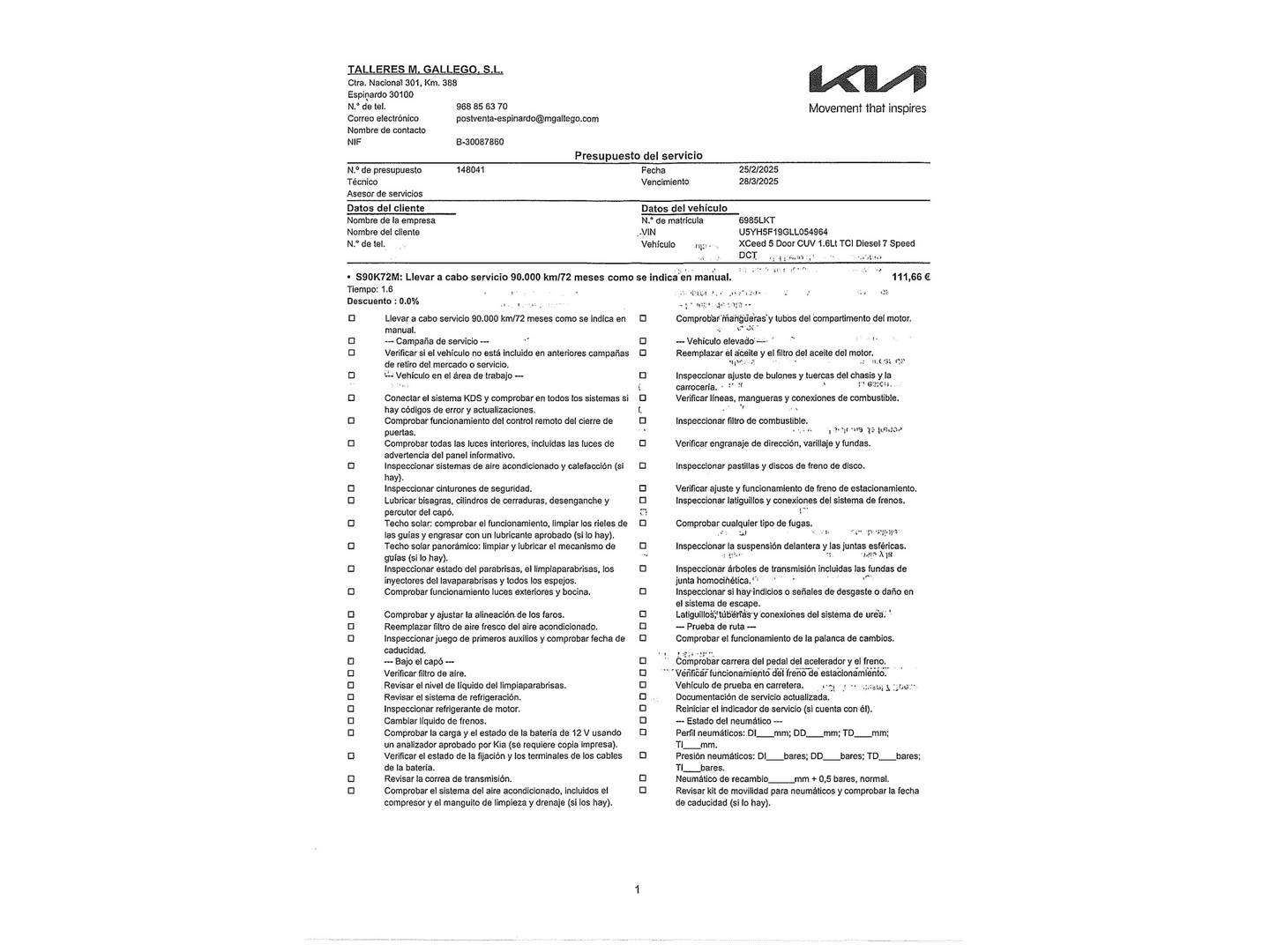 Foto del mantenimiento del KIA XCeed KIA XCeed 1.6 MHEV Emotion DCT (136 CV)