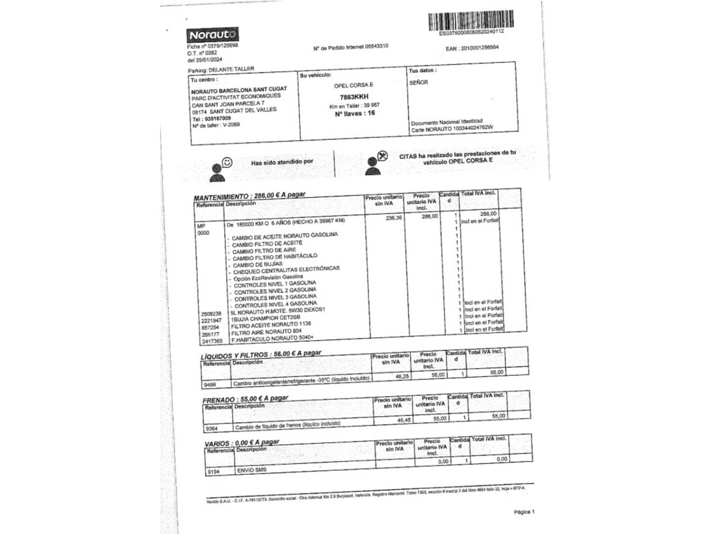 Foto del mantenimiento del Opel Corsa Opel Corsa 1.4 Selective (90 CV)