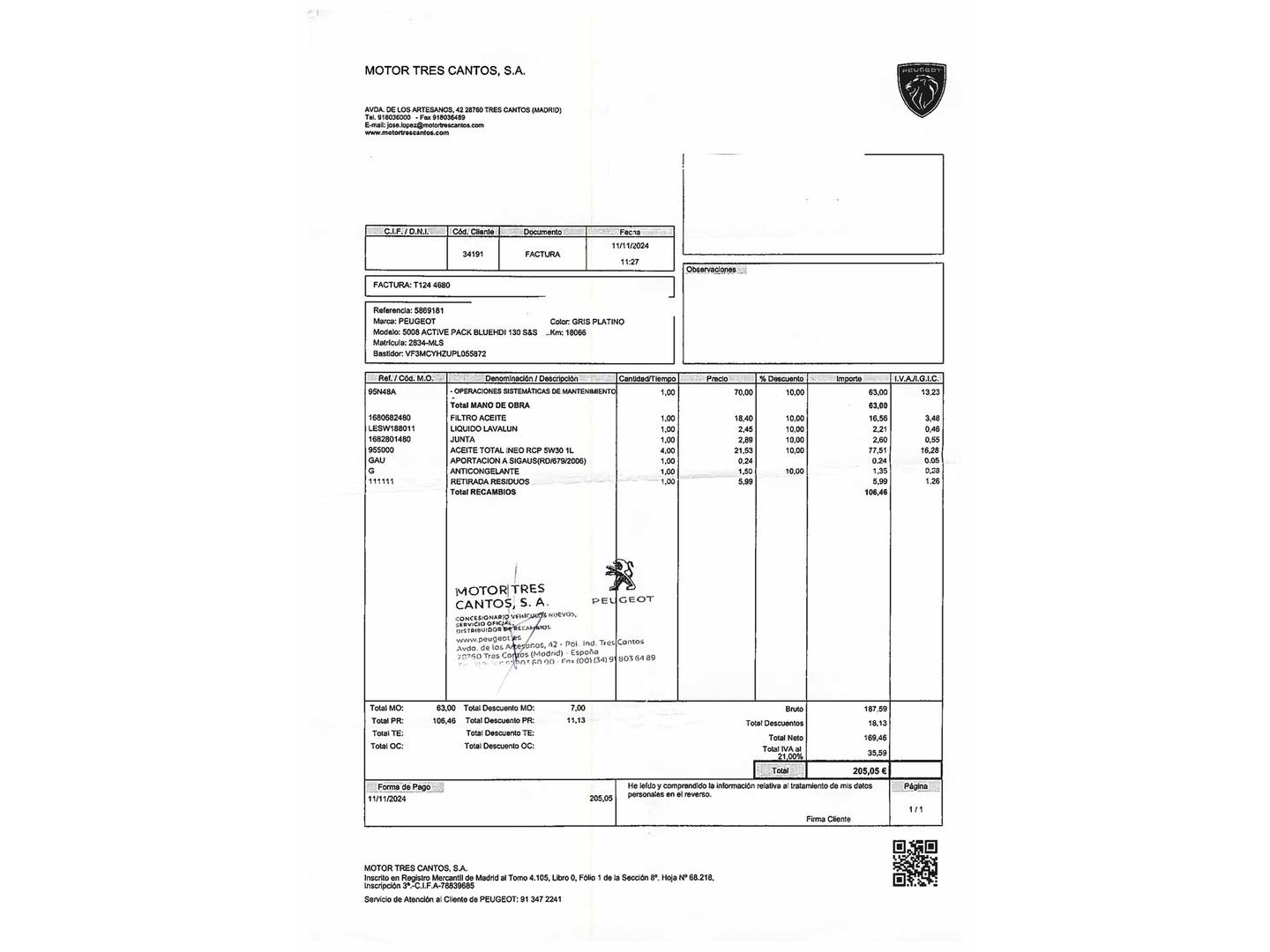 Foto del mantenimiento del Peugeot 5008 Peugeot 5008 5008 BlueHDI 130 S&S Active Pack EAT8 (130 CV)