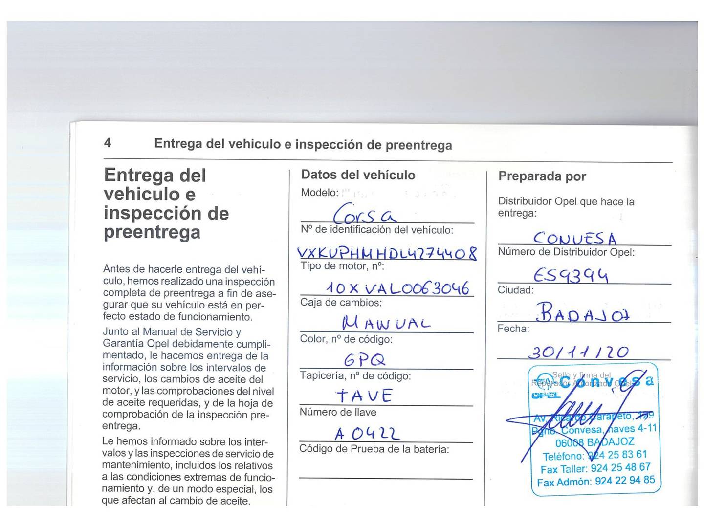 Foto del mantenimiento del Opel Corsa Opel Corsa 1.2 XEL Edition (75 CV)