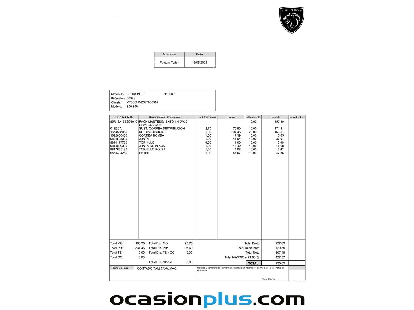 Foto del mantenimiento del Peugeot 208 Peugeot 208 1.2L PureTech Allure (110 CV)