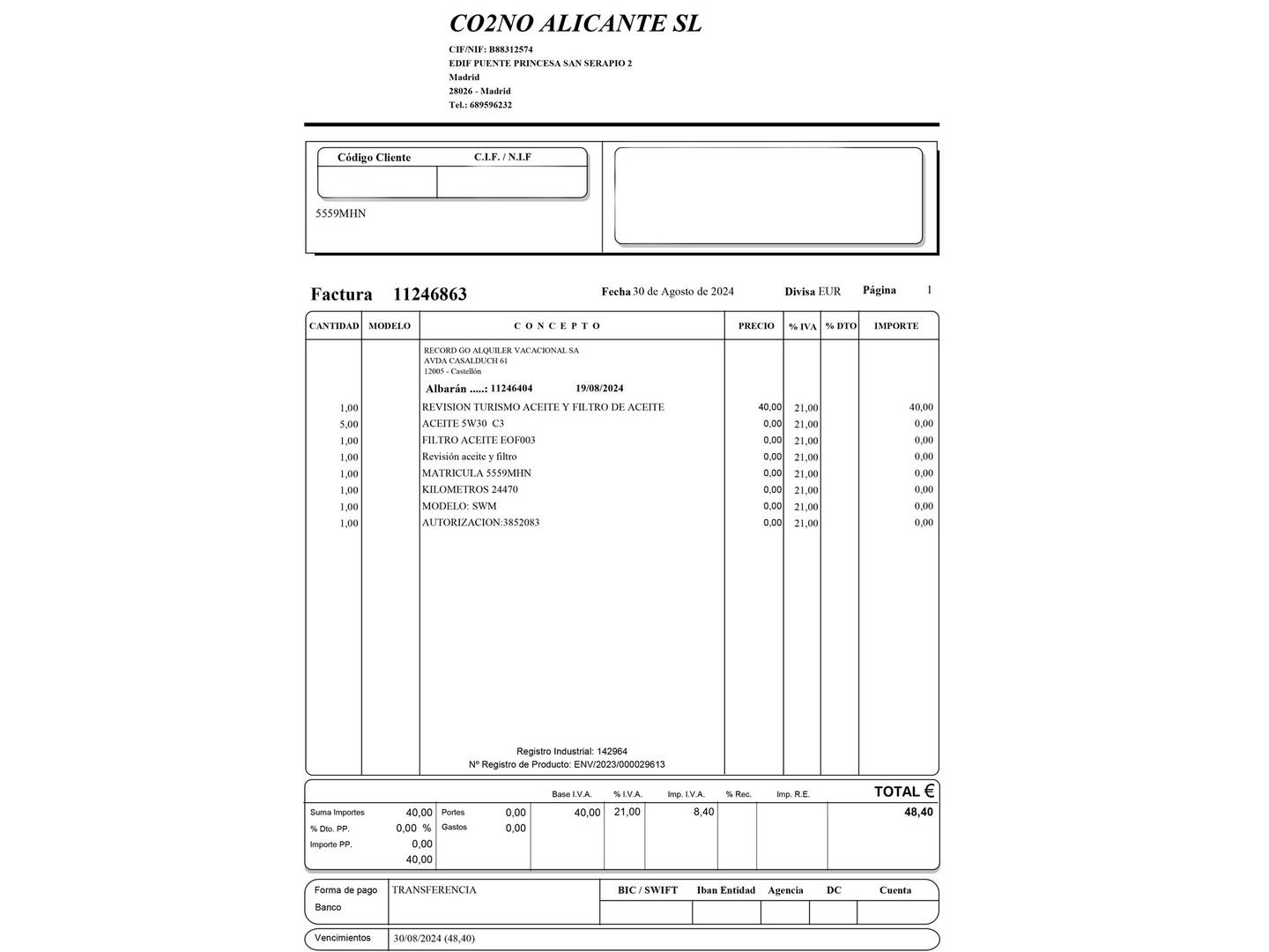 Foto del mantenimiento del SWM G01 SWM G01 1.5T Luxury  (131 CV)