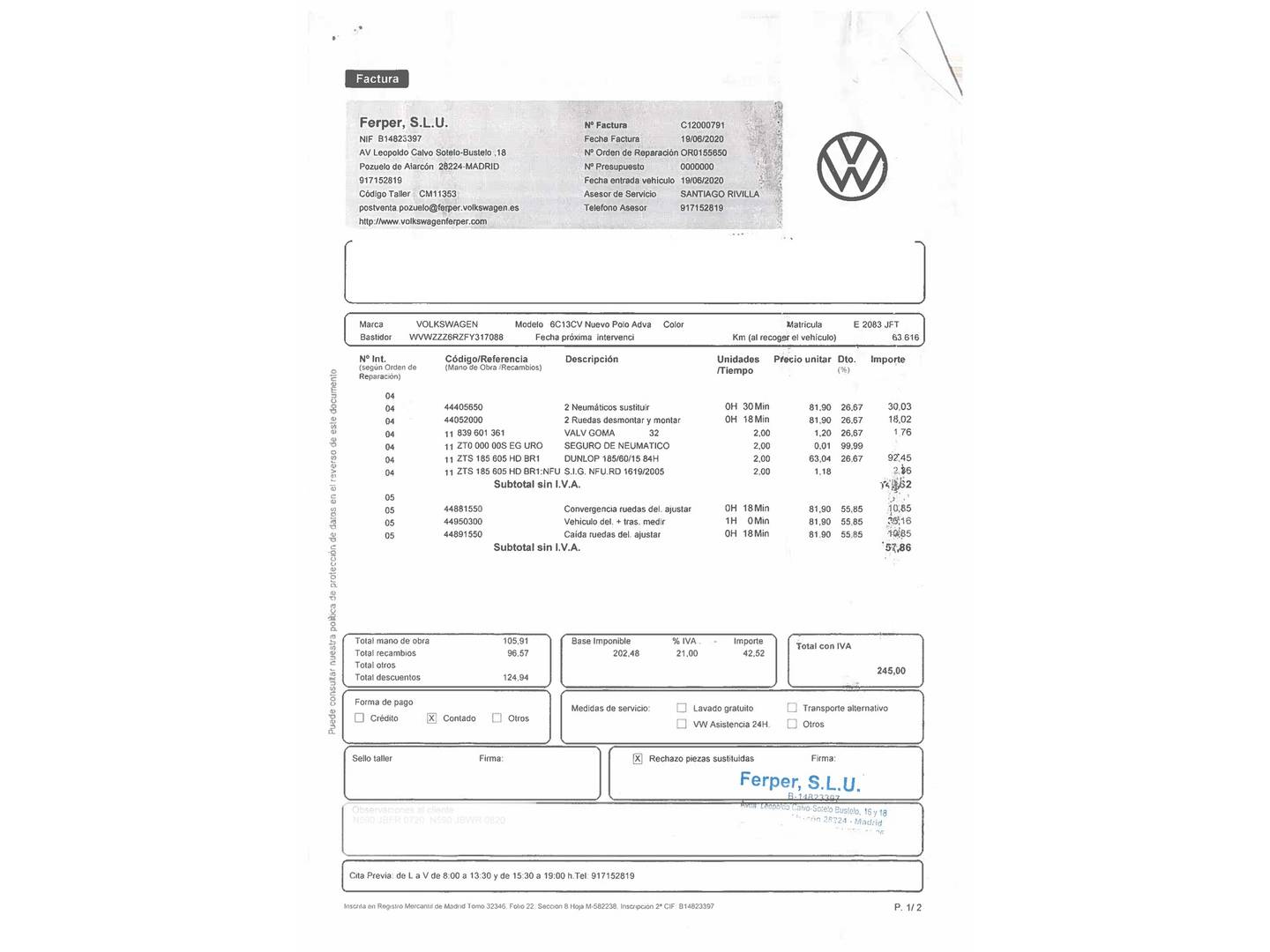 Foto del mantenimiento del Volkswagen Polo Volkswagen Polo Advance 1.0 (75 CV)
