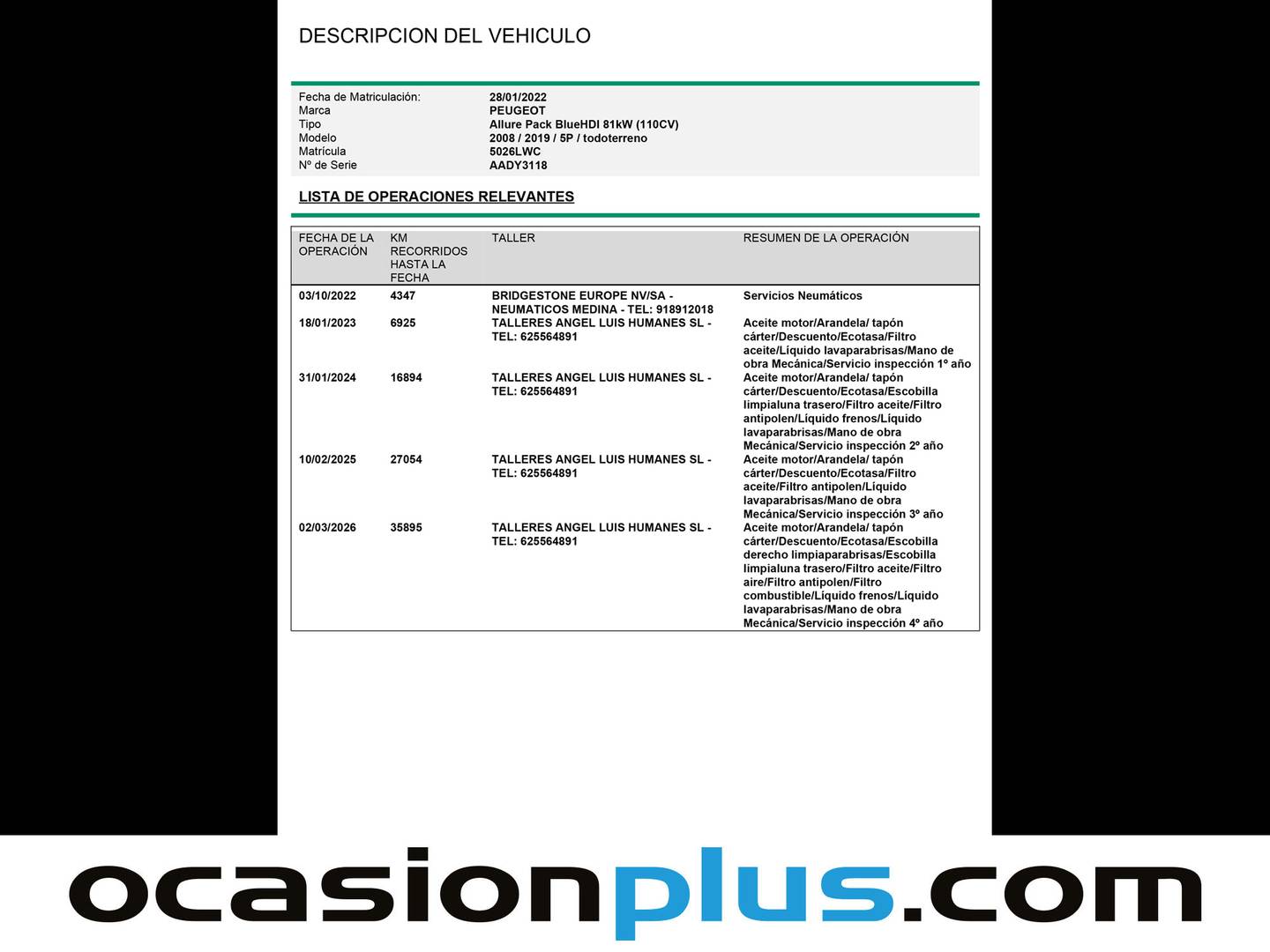 Foto del mantenimiento del Peugeot 2008 Peugeot 2008 BlueHDi 110 Allure Pack (110 CV)